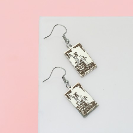 Earrings "Tarot" magician, silver color-1