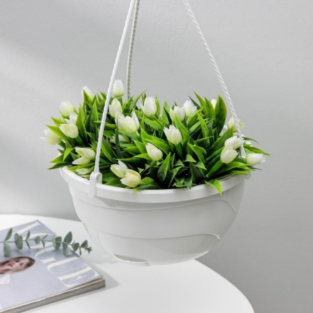 Street Kashpo with basal watering "Malva", 4.7 liters, white color, suspension as a gift-1
