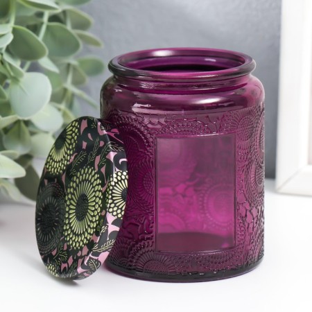 Bank for candles glass with a lid "Flower" violet, cylinder 9x7x7 cm-2