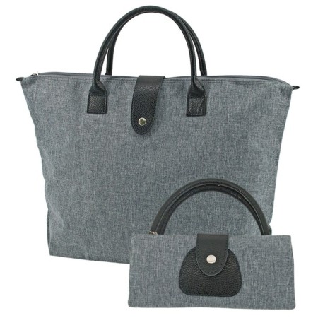 Household bag VX001-05311, gray color, textiles with genuine leather inserts, 47x14x33 cm