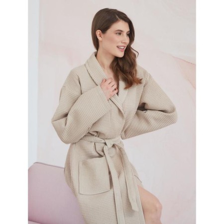 Unisex bathrobe Pamira, size XL, beige color-12