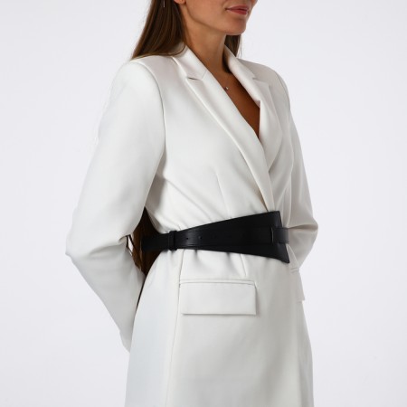 Women's belt, width 9.5 cm, clove buckle, black color-1