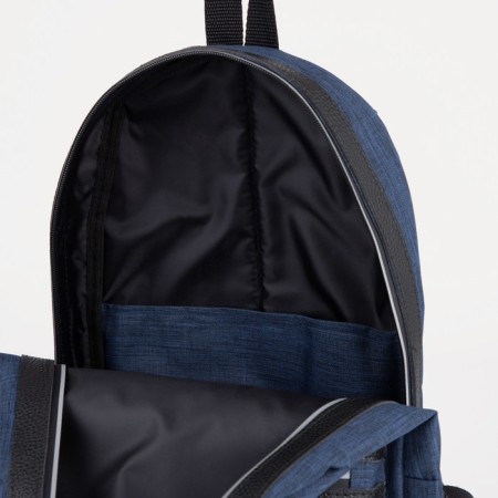 A backpack with a zipper, "saxi", outer pocket, blue color-5