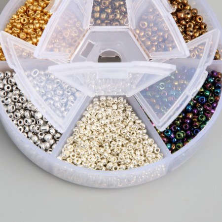Glass beads 8/0 (3 mm) in the casket "metallic" 6 colors x 10 g 8x8x2 cm-1
