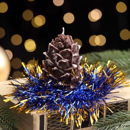 New Year's candle "Bump with spruce decor", 7 cm, brown mix-5