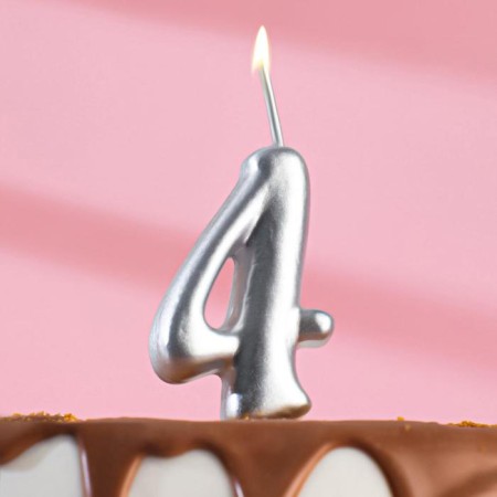 Candle for cake the number "Silver", 5.5 cm, number "4"