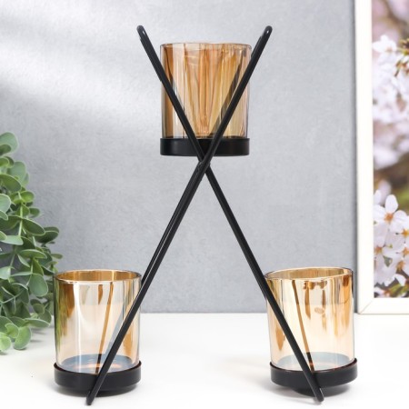 Summary Metal, glass for 3 candles "Garn" D-5 cm, black 9x21x25 cm-1