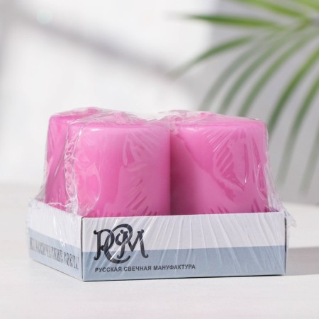 Set of candles-cylinders "Interior", 4 pcs, 6x4 cm, 10 hours, pink-2