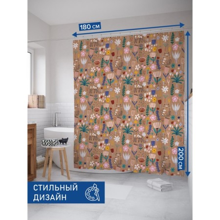 Фотоштора для ванной «Рисунки природы», сатен, размер 180х200 см-1