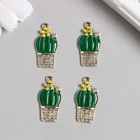 Decor for creativity metal, enamel, rhinestones "Cactus in a pot" 1.3x2.6 cm 7529965-1