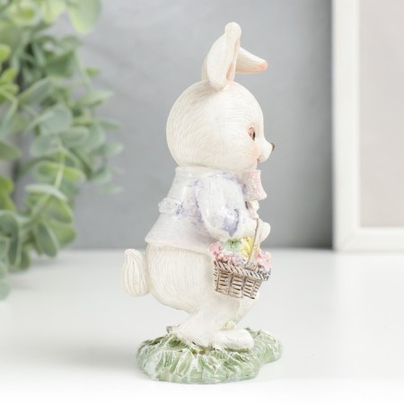 Souvenir Polystone "An elegant bunny with a basket of flowers in a clearing" 11.5x5x7 cm-1