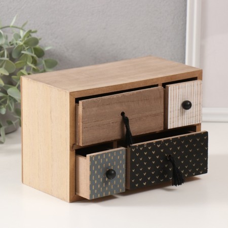 Casket wood 4 boxes "chest of drawers. Different textures" 10x20x13.5 cm-2