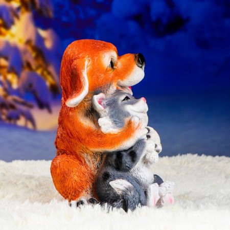 Garden figure "Puppy with a kitten" sitting, 28x22x20cm-4