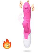 A vibrator with a clitoral stimulator, 12 modes, heating, 23.7 x7.6 cm, pink