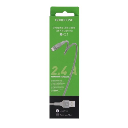 Cable Borofone BX21, Lightning - USB, 2.4 A, 1 m, fabric braid, gray-3