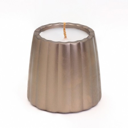A candle in a candlelight made of gypsum with smooth faces, 9.5x9cm, gray-brown-1