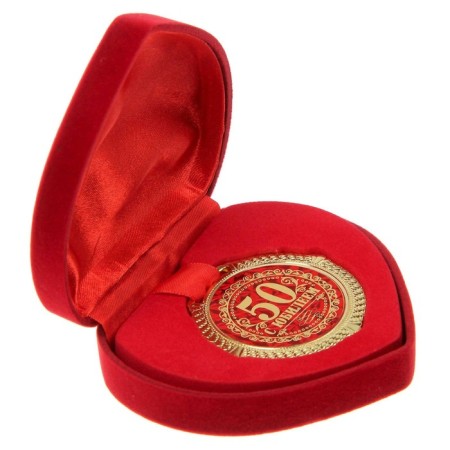 Medal in the velvet box "Happy 50 Years", Diam. 5 cm-4