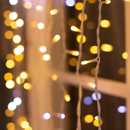 Garland "Curtain" 2 × 3 m, IP44, UMS, white thread, 760 LED, warm white glow, white flicker, 220 V-2