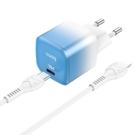 Network charger Hoco C101A, Type-C, 20 W, PD + Qc, Type-C-Lightning, 1 m, blue-1