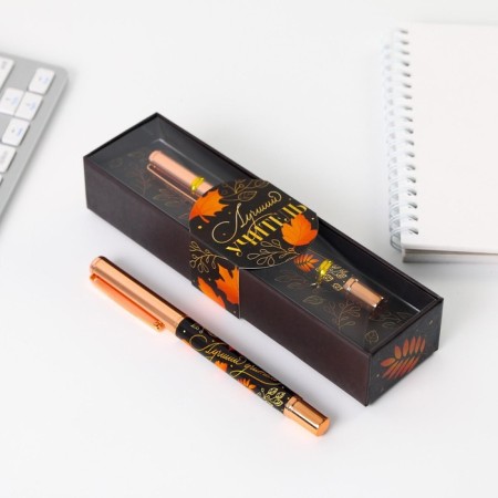 Pen "Best Teacher", accessories pink gold, metal, blue paste, 1.0 mm-1