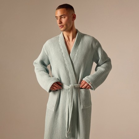 Wafel dressing gown Male SL Home: Boho "Azzura", size S, 100% cotton, 280 g/m2-5