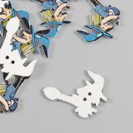 Buttons wood for creativity 2 punctures "Witch on a broomstick" Set 15 pcs 3.5x2.5 cm-1