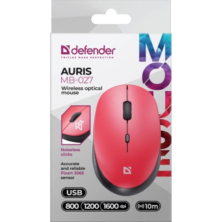 Mouse Defender Auris MB-027, wireless, optical, 1600 dpi, 1xaa (not in compli), red-5