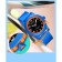 Watch is a wrist-on, d-3.4 cm, waterproof, luminous, silicone strap, blue