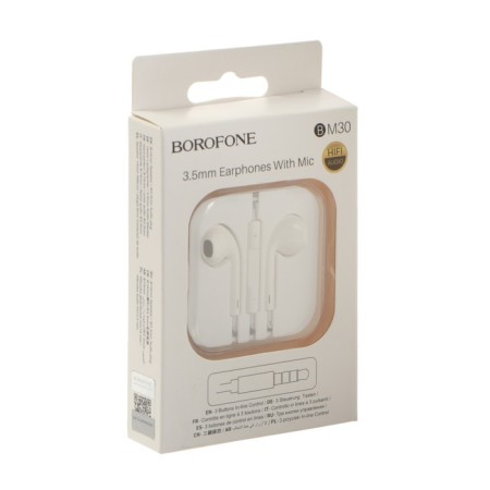Headphones Borofone BM30, inserts, microphone, jack 3.5 mm, cable 1.2 m, white-6