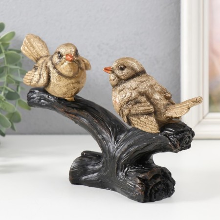 Polystone souvenir "Two golden birds on a branch" 20x6x14 cm-3