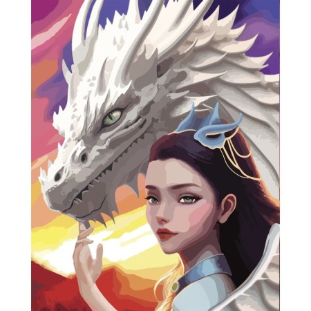 Diamond mosaic with a partial filling on a cardboard basis "Girl with a Dragon", 20 x 25 cm-2