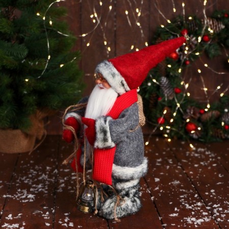 Santa Claus "in a long fur coat, with a flashlight" 28 cm, red-3