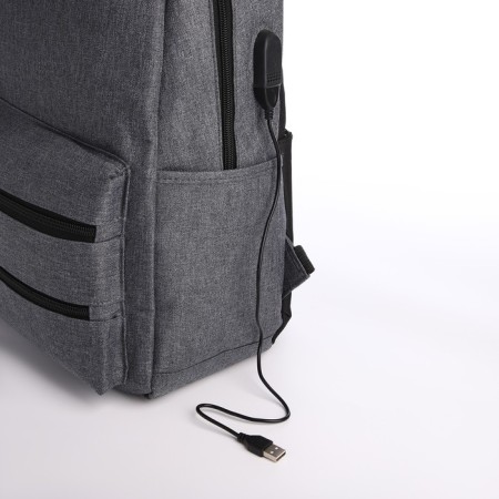 Youth backpack from lightning textiles, USB, 5 pockets, gray color-5