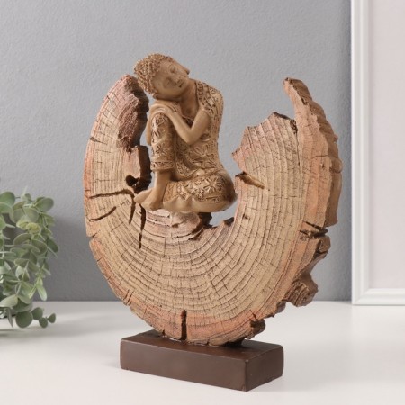 Souvenir Polystone "Buddha relaxed in the context of a tree" 6.5x27x27 cm-3