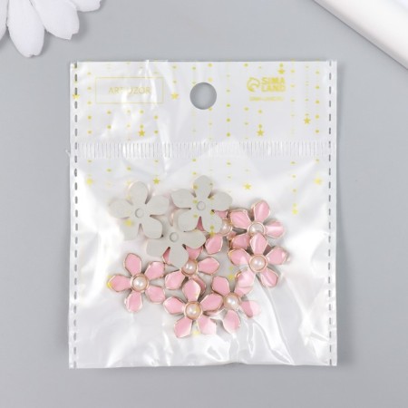 Decor for creativity plastic "Flower with pearl" pink, gold 0.3x1.8x1.8 cm-3