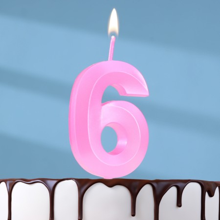 Candle in the cake on the skewer "Fine", the number "6", 5 cm, pink