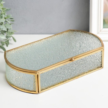 Casket Glass with a metal frame "Drops on the window" Gold 5.5x12.5x24.5 cm