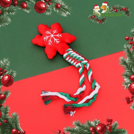 A squeaking toy, soft for dogs "Snowflake" with a rope, 32 cm