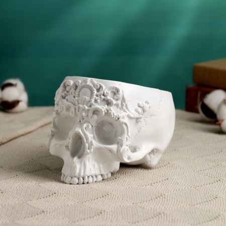 Skull stand "Skull with ornament" White, 13x17x11cm-2