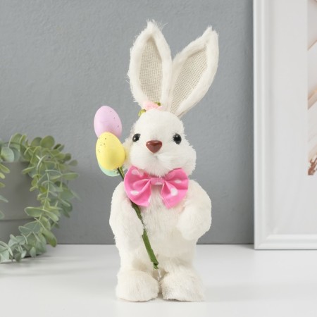 Souvenir "White Bunny with a pink bow and Easter eggs" 12x12.5x25 cm