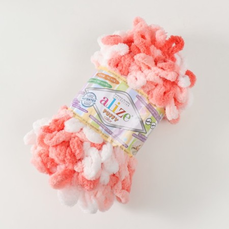 Yarn "Puffy Color" 100 % micropoliester 9m/100g (5922 pink-white)-1