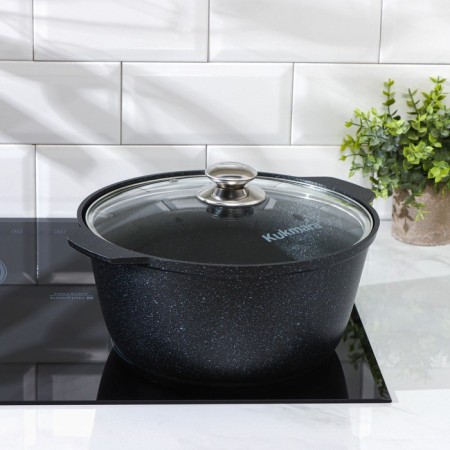 Frying, 5 l, glass cover, anti -stick coating, color dark marble-4