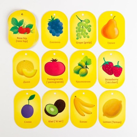 Cards on the ring for learning English "Fruits and berries", 20 cards, ring, 3+-3