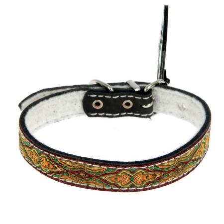 Leather collar decorated, with synthetic winterizer, 32-40 x 2 cm Mix of flowers