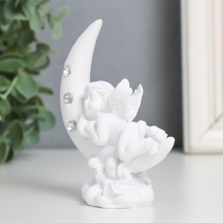 Souvenir Polystone "Sleeping Angel on the month" Rhils Mix 3.5x7.5x10.5 cm-4