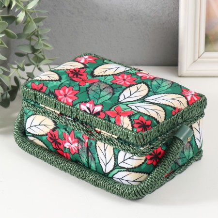 Poinsettia on green needlework box 18x12x9.5 cm-3