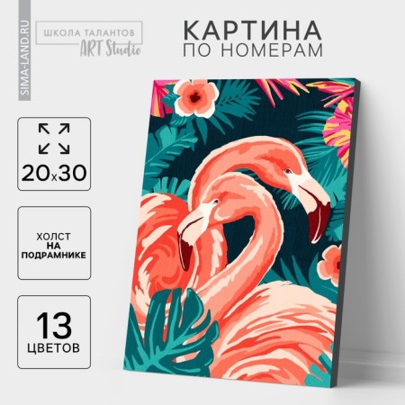 Picture on numbers on canvas with a subframe of Flamingo, 30x20 cm
