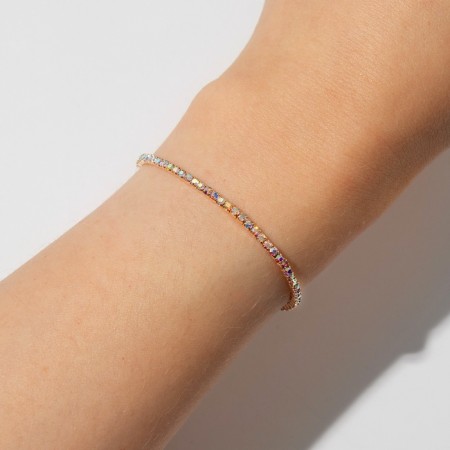 Bracelet "ice" 1 row, rainbow color in gold, 7 cm-3