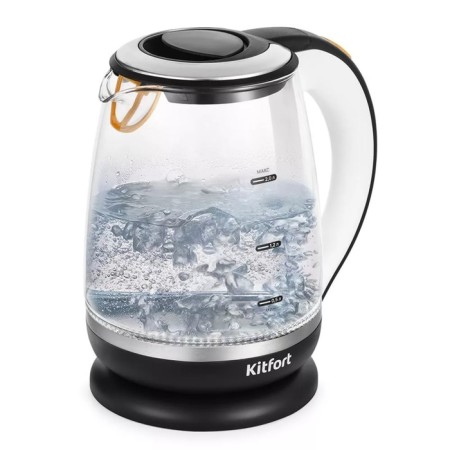 Electric kettle KitFort KT-6199, glass, 2 l, 1850-2200 watts, black and white
