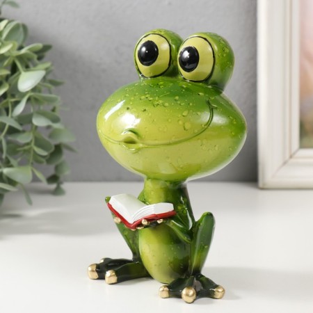 Souvenir Polystone Lac "Frog with a book" 10x7x15 cm-3